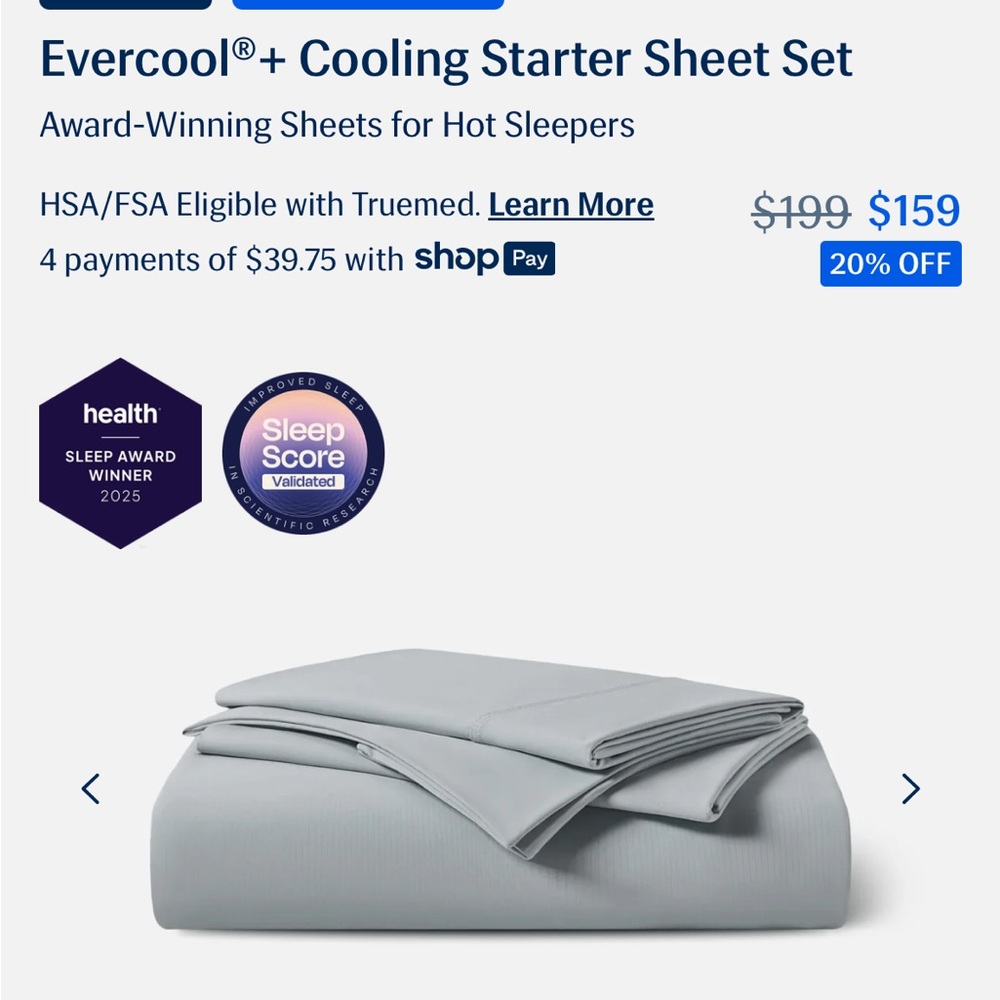 NWT: REST - Evercool Cooling Sheet Set - Gray - Full